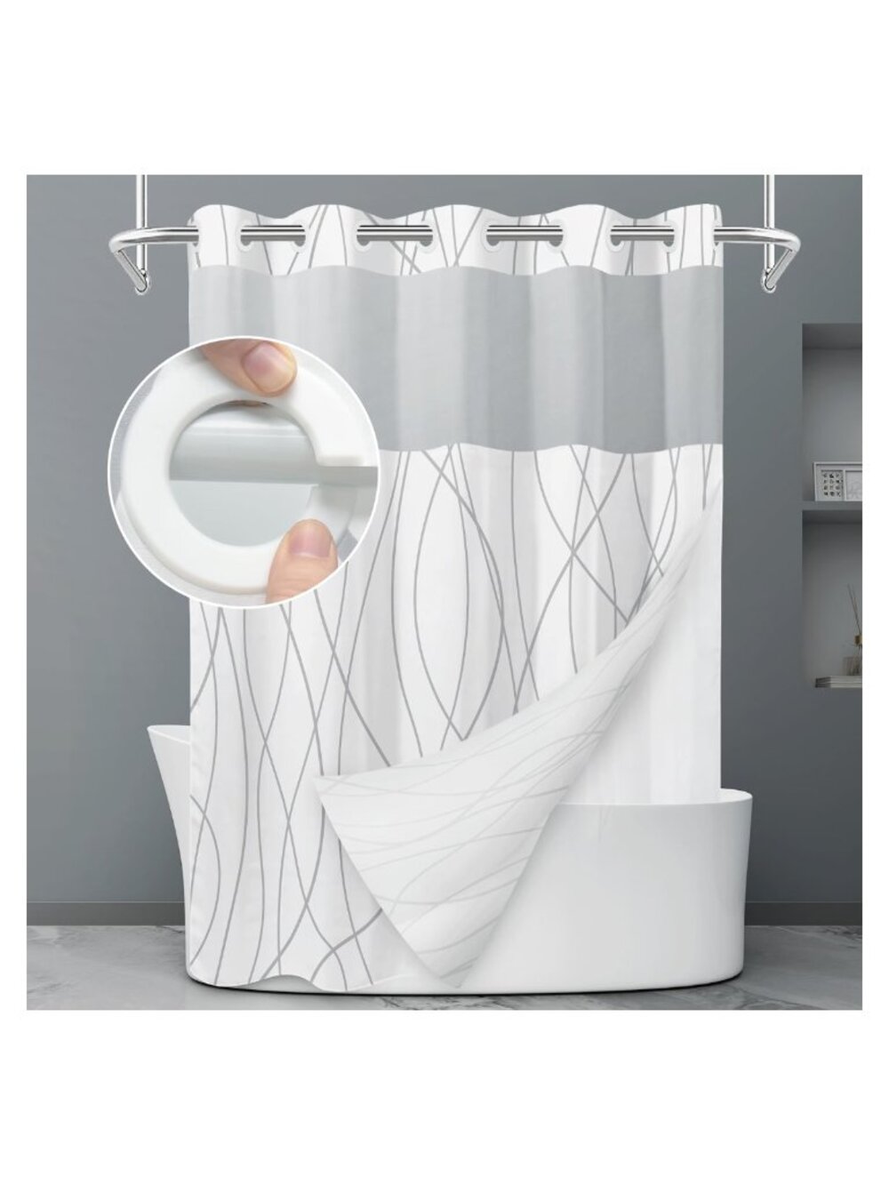 Snap-in Liner Shower Curtain Set Polyester 71x74 Waterproof